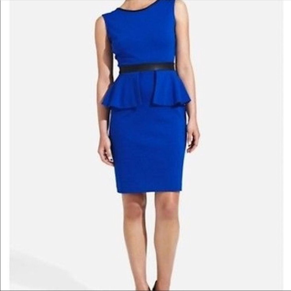 The Limited Faux Leather Trim Peplum Blue Dress XS